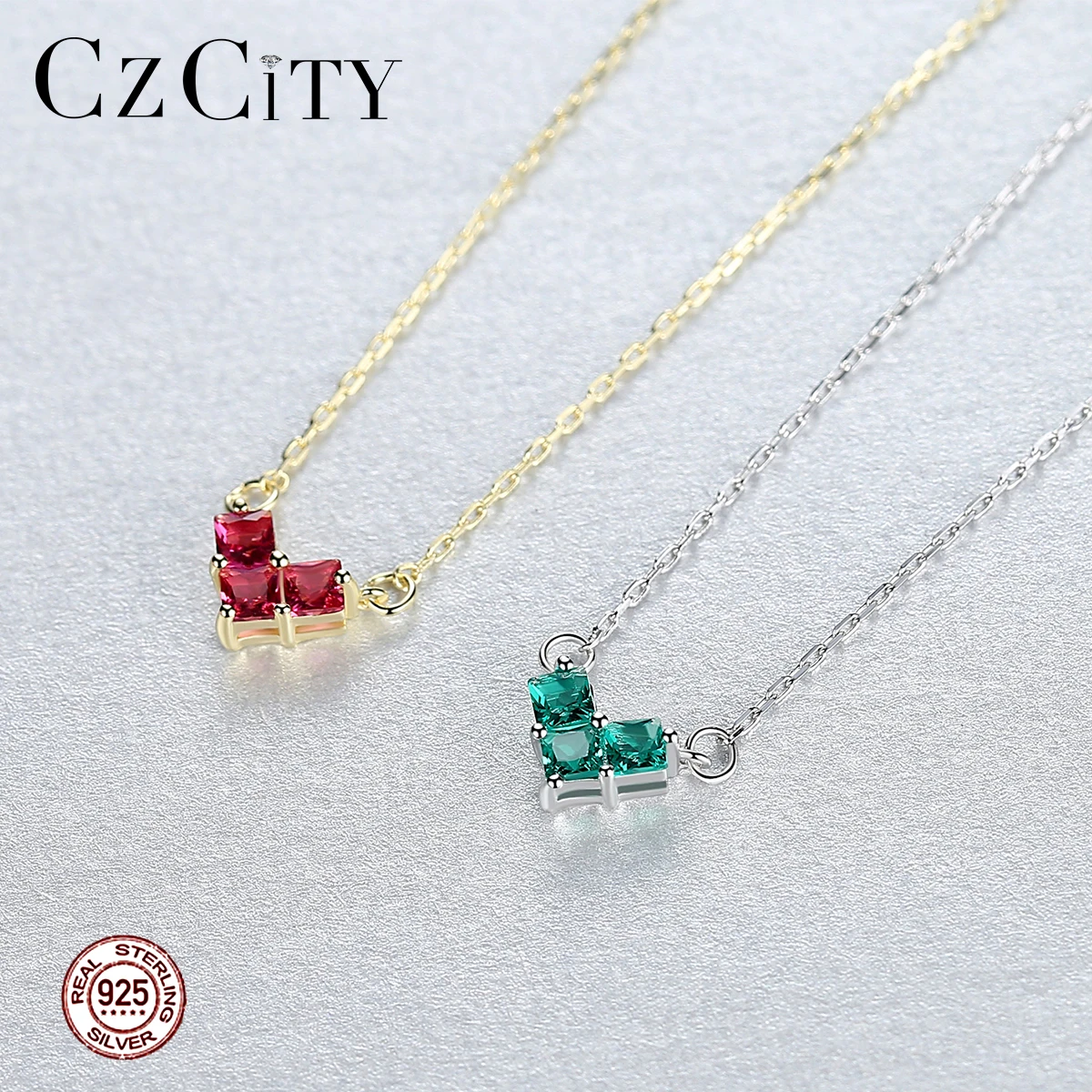 CZCITY, рубин и изумруд, сердце, подвеска, ожерелья для женщин, свадьба, помолвка, хорошее ювелирное изделие, 925 пробы, серебро, колье, подарки SN0331