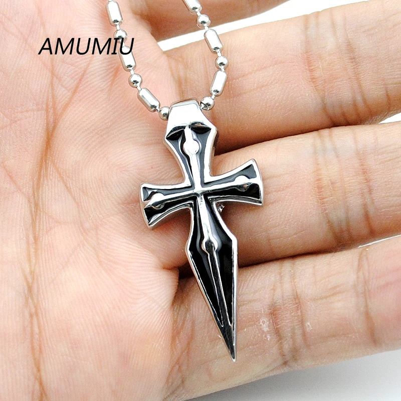 Мужские Подвески AMUMIU в стиле хип хоп из нержавеющей стали Thunder Crucifix Cross трендовая