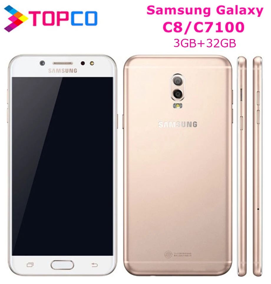 Samsung Galaxy C8 C7100 разблокированный GSM LTE Android мобильный телефон Восьмиядерный 5," две sim-карты 16 МП и 13 МП и 5 Мп 3g ram 32 Гб rom