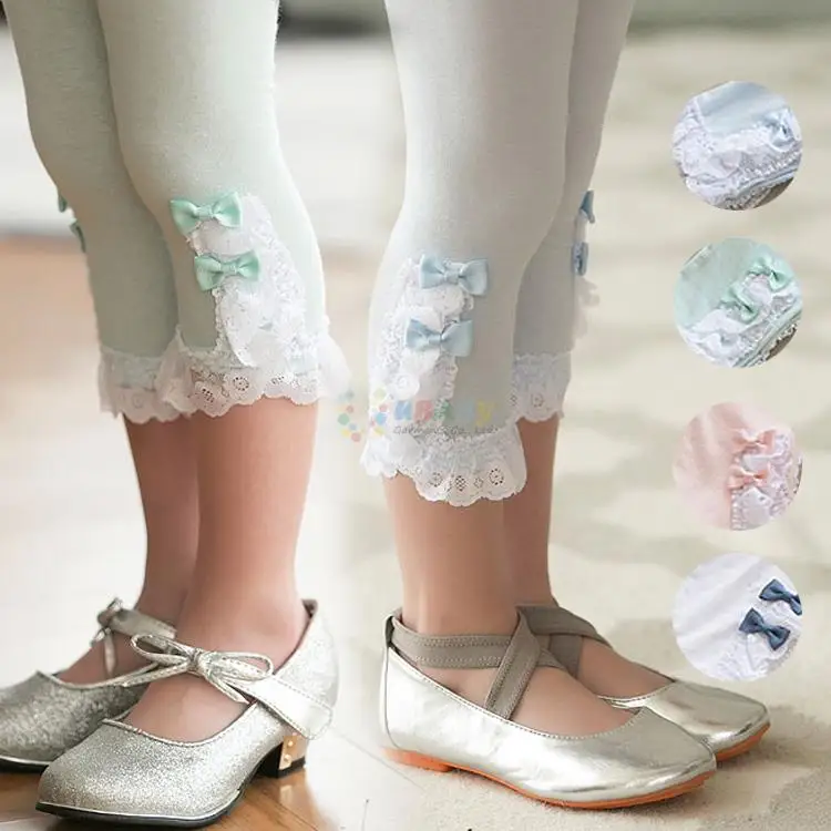 Детские леггинсы из коллекции лето 2016 года хлопка для девочек с кружевом и