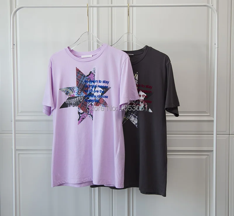 Хлопок письмо стекаются& пятнистый octagon Print T-Shirt-сезон: весна–лето Для женщин с круглым вырезом футболки