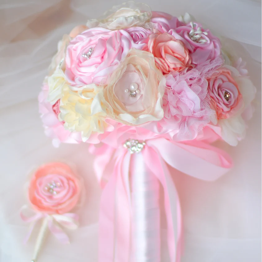 Розовый Свадебный дневной букет изготовленный на заказ цвета слоновой кости и