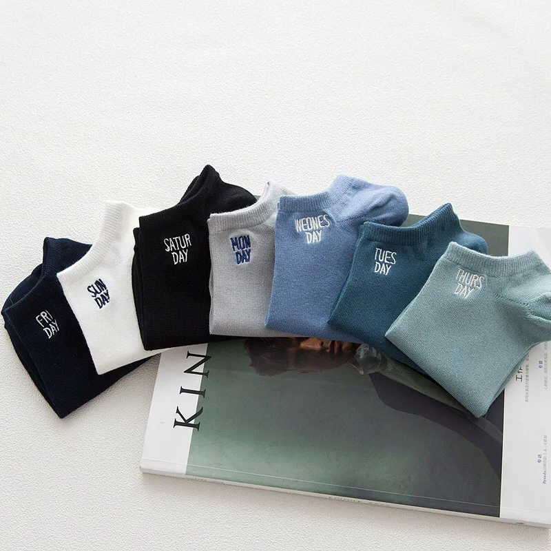 Носки из чистого хлопка с вышивкой дышащие 7 пары | Женская одежда