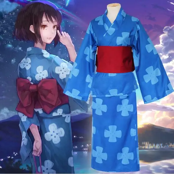 

Костюм для косплея девушек Kimi no Na wa Your Name Mitsuha Miyamizu, японское кимоно, халат для представлений, женская одежда на Хэллоуин