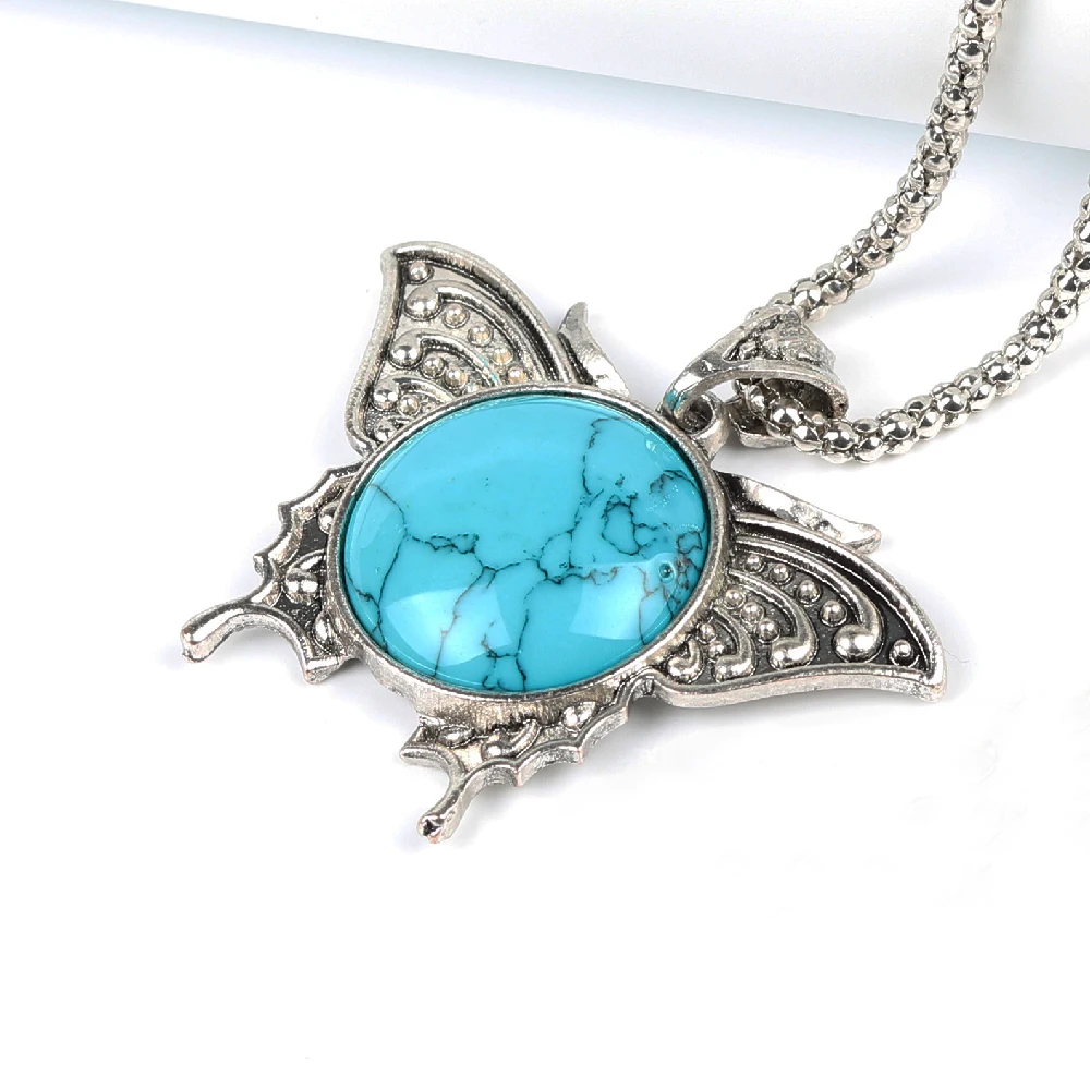Форме бабочки Круглый Бирюзовый Choker Кулон Ювелирные Наборы Содержит Серьги