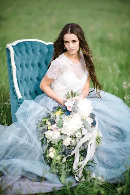 Vestido de noiva светло голубое сказочное пляжное Бохо кружевное свадебное платье 2019