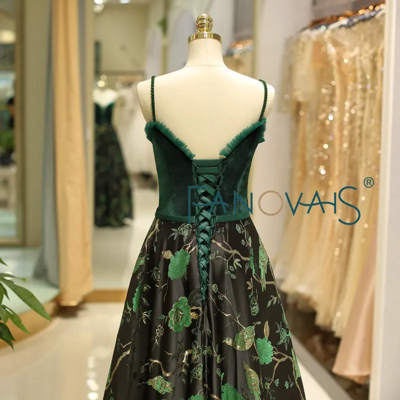 Темно-зеленые вечерние платья вышивка Vestido de Novia longo 2019 бархат цветочный принт