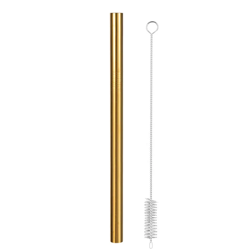 gold 1 pcs Многоразовая нержавеющая сталь Питьевая металлическая соломинка Boba Bubble чай соломинки для смузи прямые изогнутые разноцветные трубки силиконовые наконечники кисти - Цвет: gold 1 pcs