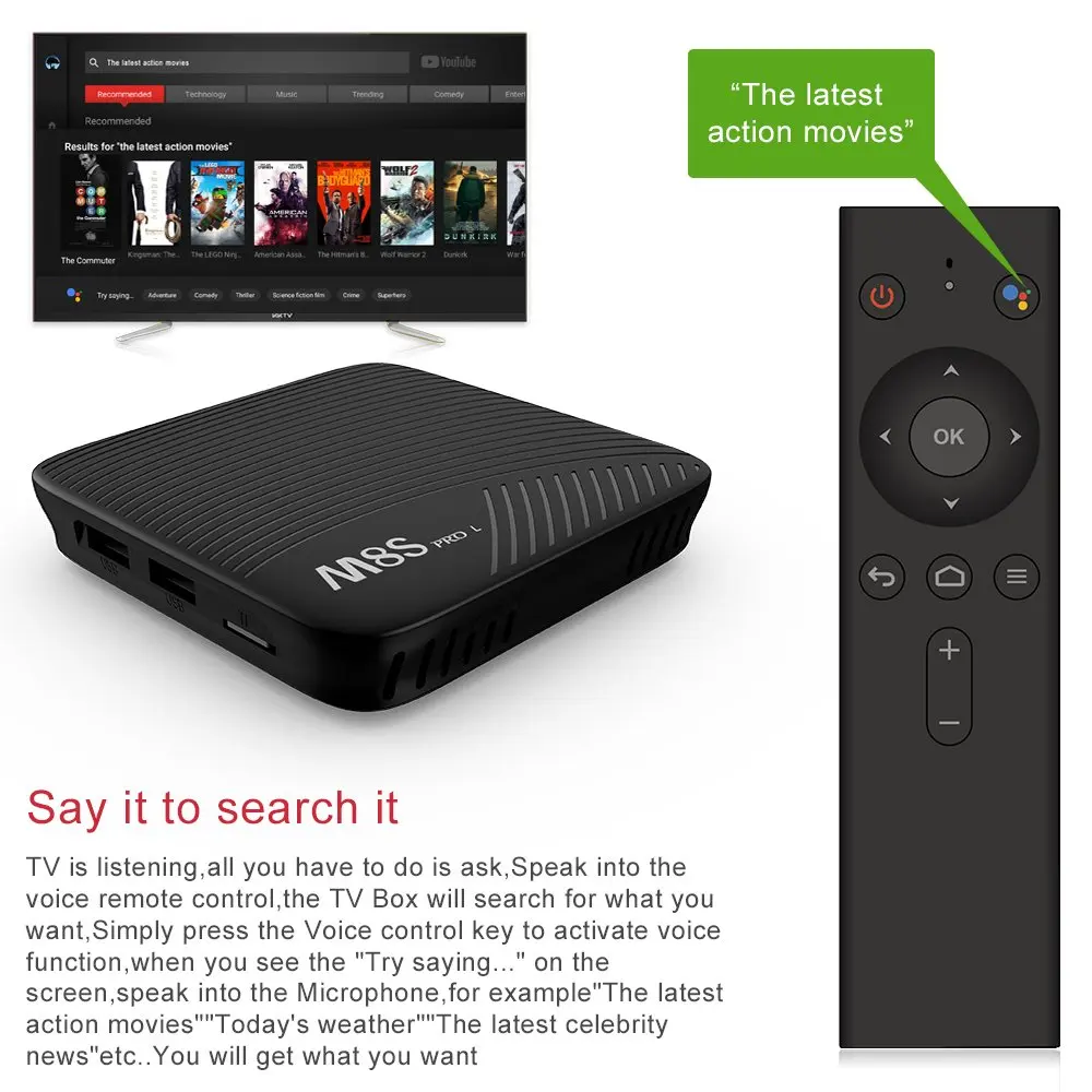 Mecool M8S PRO 3 ГБ + 32 ТВ Box Amlogic S912 Octa Core Media Player H.265 обмена видео в формате 4 K сетевая