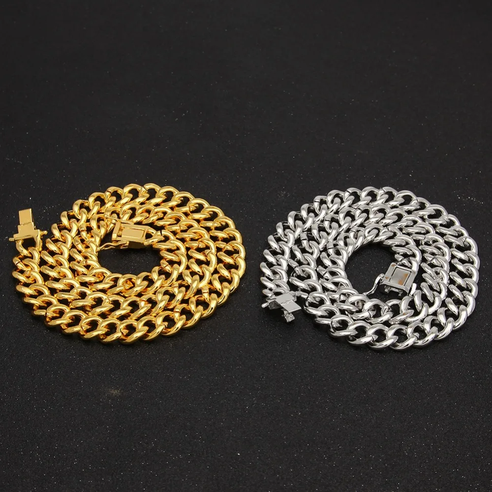 

12mm Iced Out Bling Full CZ Rhinestone Crystal Miami Cuban Link Chain For Men Gold Heavy Hip hop Necklace Punk Jewelry Necklaces