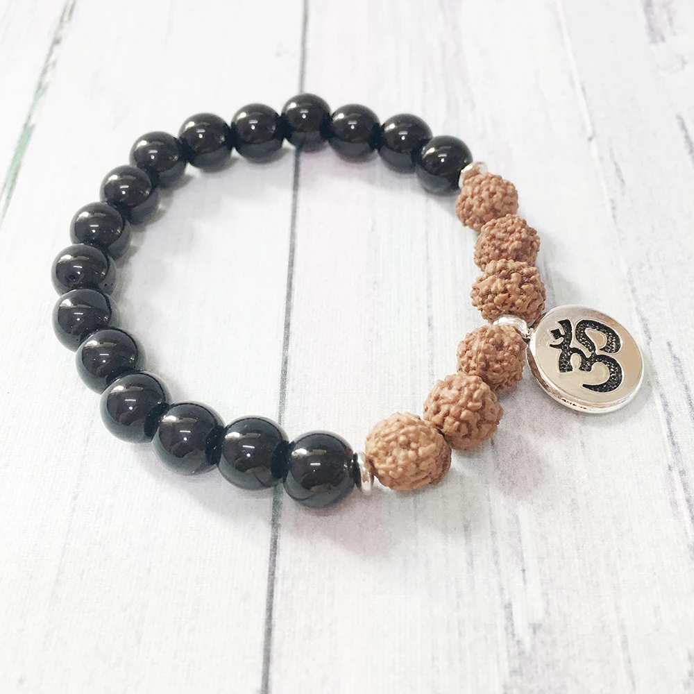 Ruberthen 2017 Новый дизайн класса черный камень Rudraksha браслет Высокое качество оникс