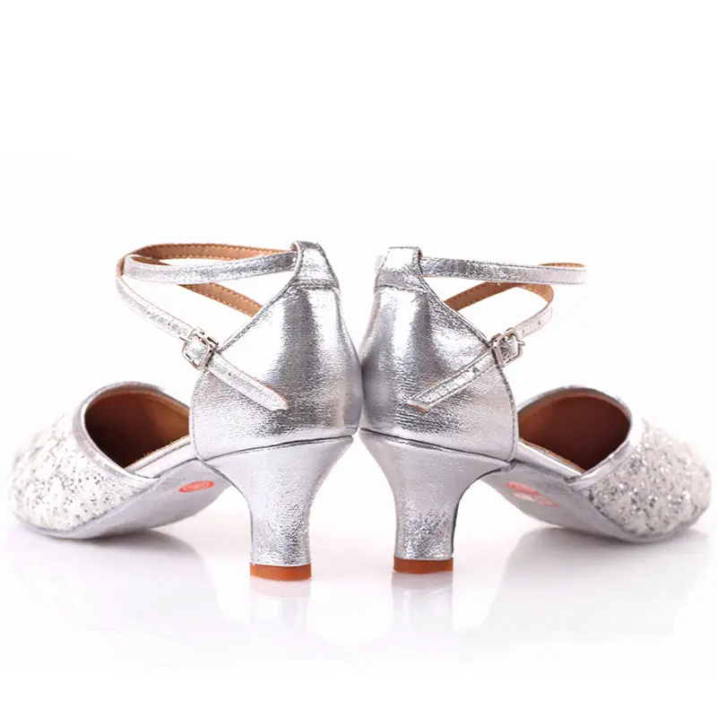 Women Latin Dance Shoes Female Tango Salsa Dancing Shoe Closed Toe Soft Sole Gold Silver Ballroom Heels 5 7cm Wedding Party Shoe