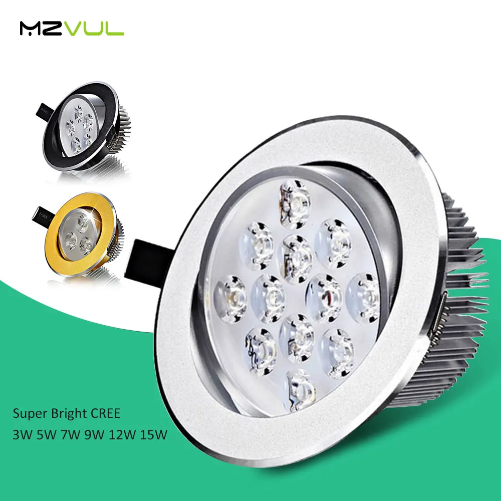 

Super Bright CREE 3W 5W 7W 9W 12W 15W LED Ceiling Downlight led Downlight Recessed Spot Light for Home Lighting AC85-265V