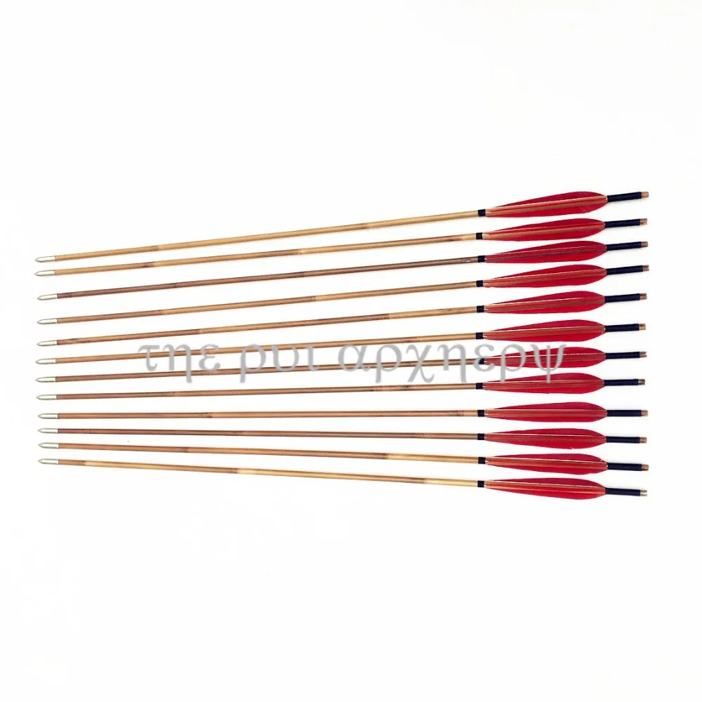 

6/12/24pcs Red Bamboo Arrow Turkey Feathers Fletching Practice Arrows Bamboo Shaft Archery Target Arrows