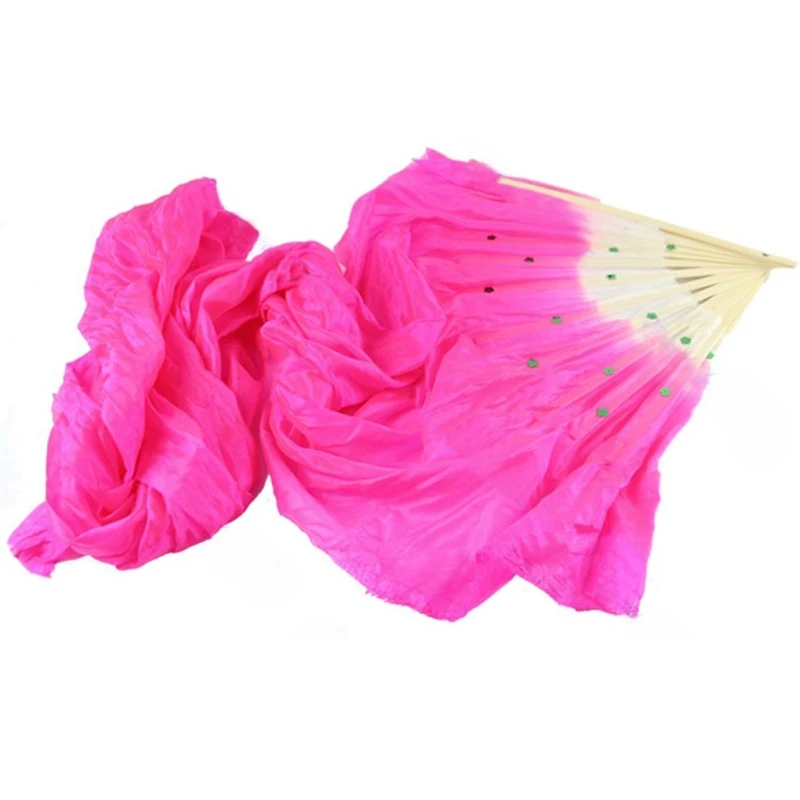 

newest 1Pc Hand Made Colorful Belly Dance Dancing Silk Bamboo Long Fans Veils 4 Colors