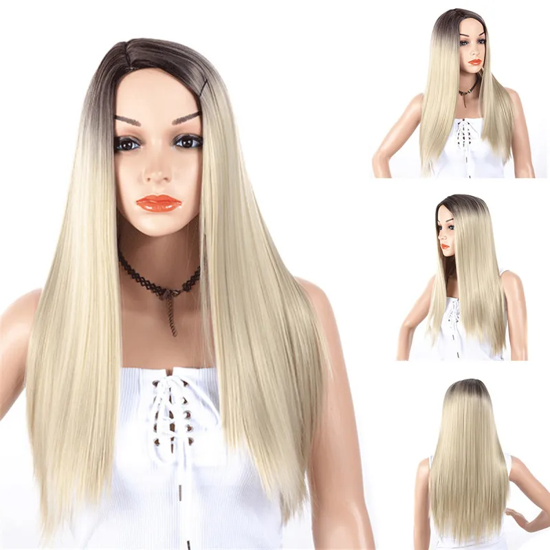 MSI Wigs Омбре блонд прямые волосы парики для женщин длинные высокой плотности натуральный пепельный розовый синтетический парик Черный Серый косплей волос
