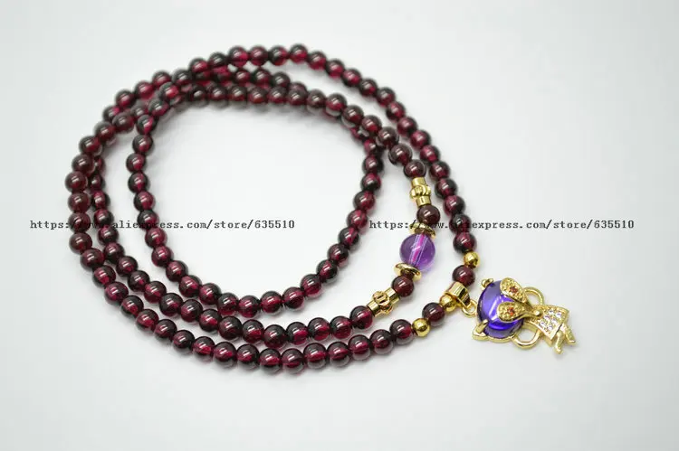

Multi Rows Natural Garnet Round Beads Cute Fox Charm Bracelet Elastic Line Fashion Woman Jewelry Gift