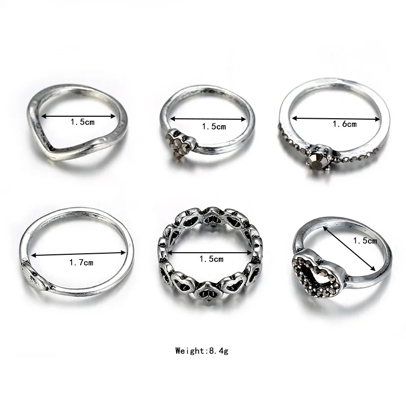 Набор женских колец с кристаллами 6 шт./компл. | Украшения и аксессуары