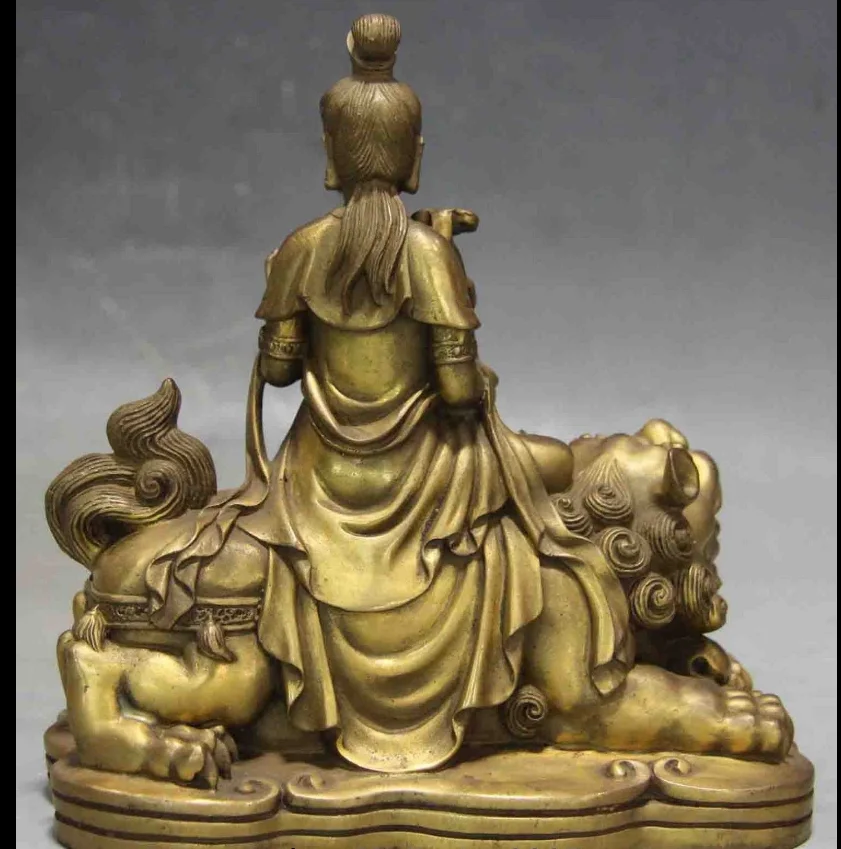 Китайская медная Статуэтка SHUN Samantabhadra Бодхисаттва Кван Инь Sit Foo Dog lion | Дом и сад