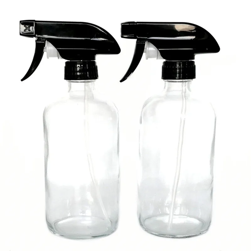 2 большие 8 унций пустые прозрачные стеклянные бутылки распылители с черной