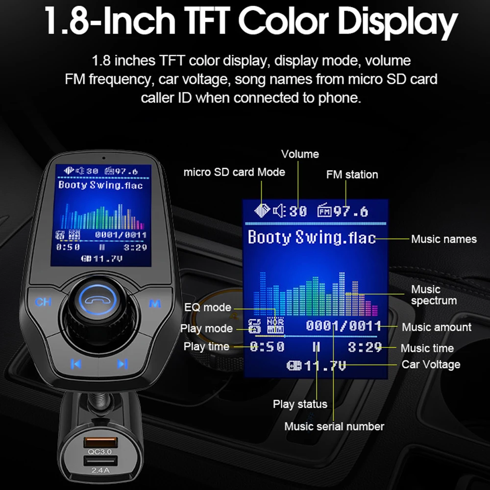 Автомобильный Bluetooth-модулятор JINSERTA 3 5 мм AUX FM mp3-плеер два USB-порта быстрая зарядка