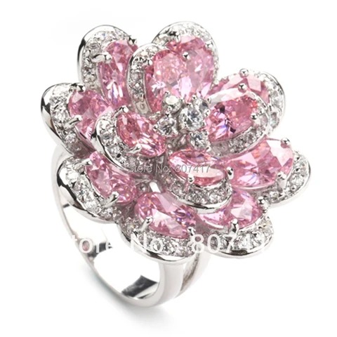 Мужская и женская бижутерия SHUNXUNZE, модель цветы обручальные кольца года, с розовым кубическим цирконием и родиевым покрытием, R549, размер 6-13