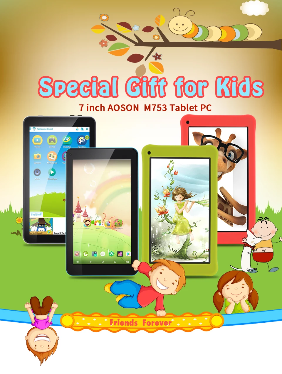 Aoson m753 7 дюймов Android 6.0 Симпатичные Детские планшеты PC IPS 16 ГБ/1 ГБ Bluetooth WI-FI с
