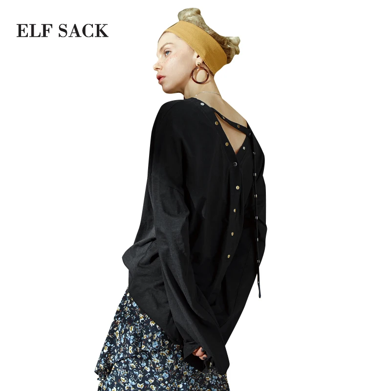 ELFSACK стильные женские футболки с длинным рукавом и открытой спиной женская