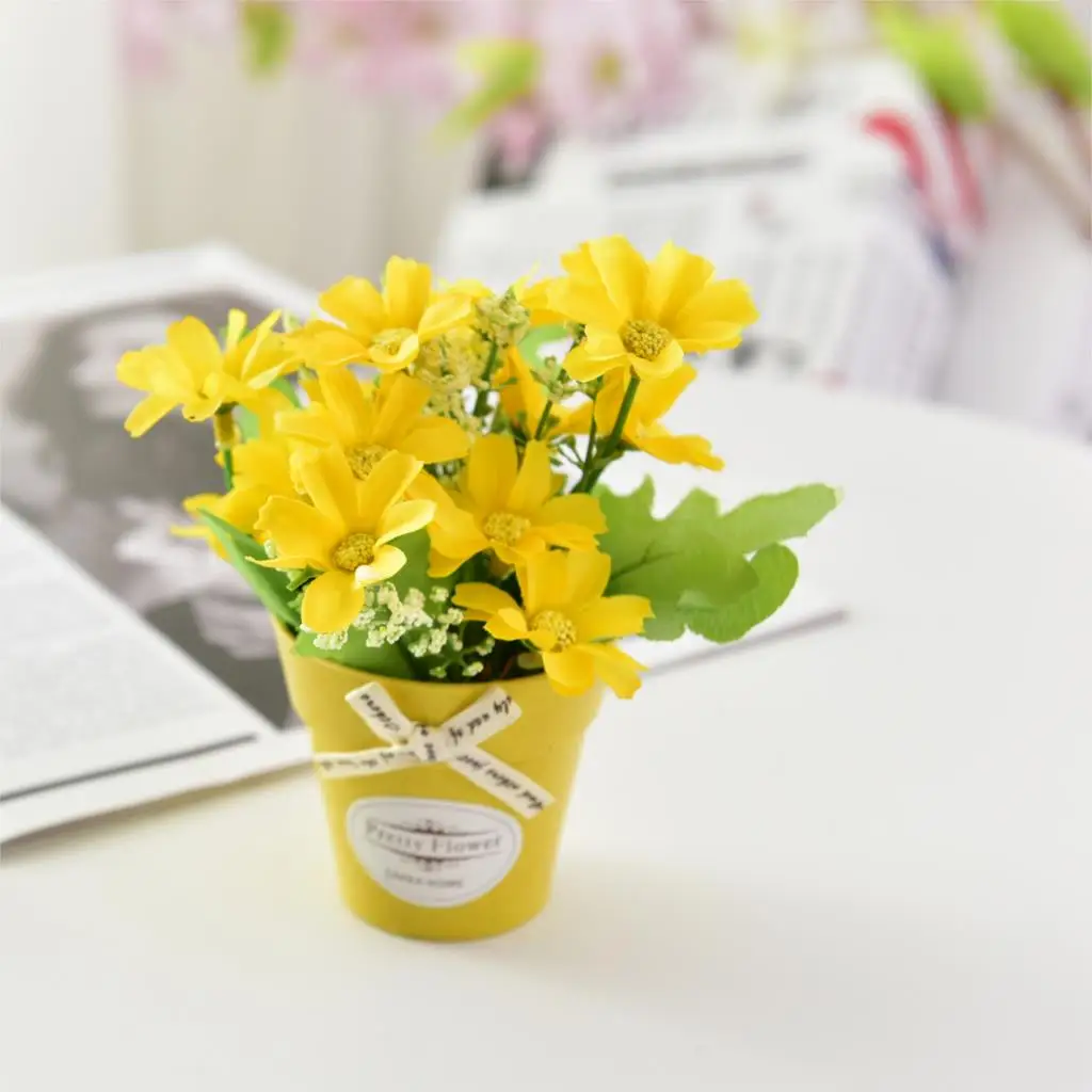 Искусственные цветы хризантемы с пластиковой вазой мини бонсай Свадебные