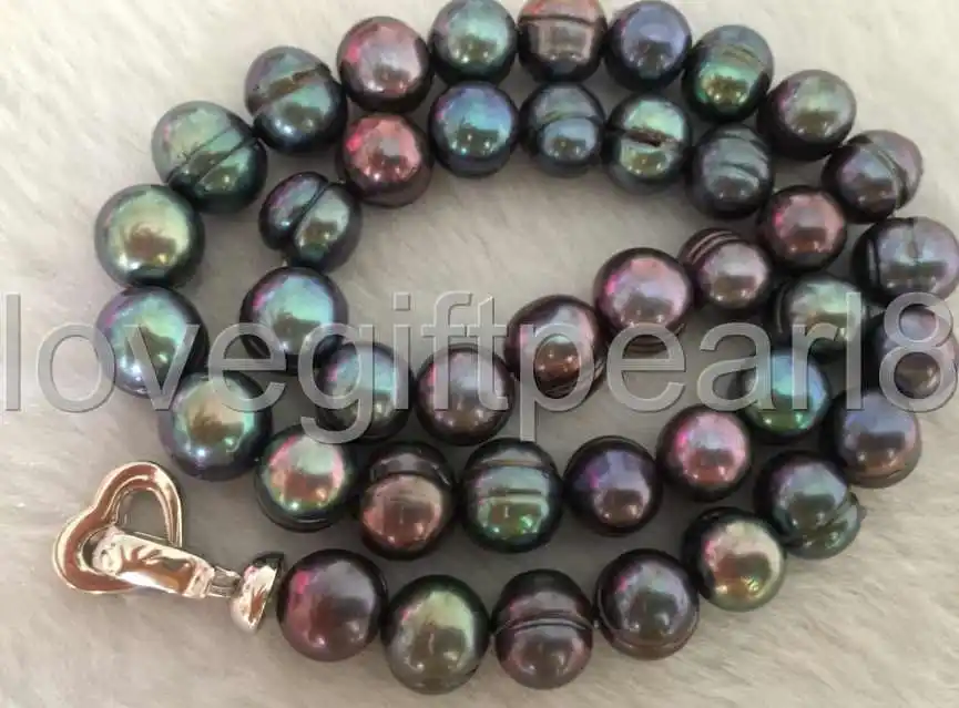 

stunning AAA11-12mm Tahitian black green pearl necklace 20inch