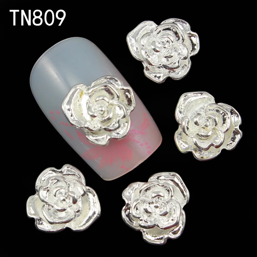 10 шт блестящие серебряные стразы Роза 3d украшения для ногтей сплав наклейки