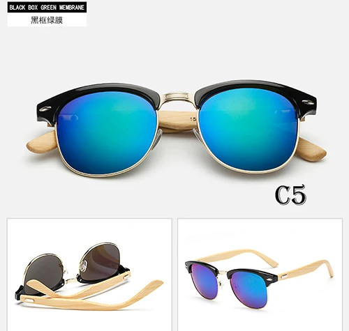 Солнцезащитные очки с бамбуковой оправой для мужчин и женщин зеркальные
