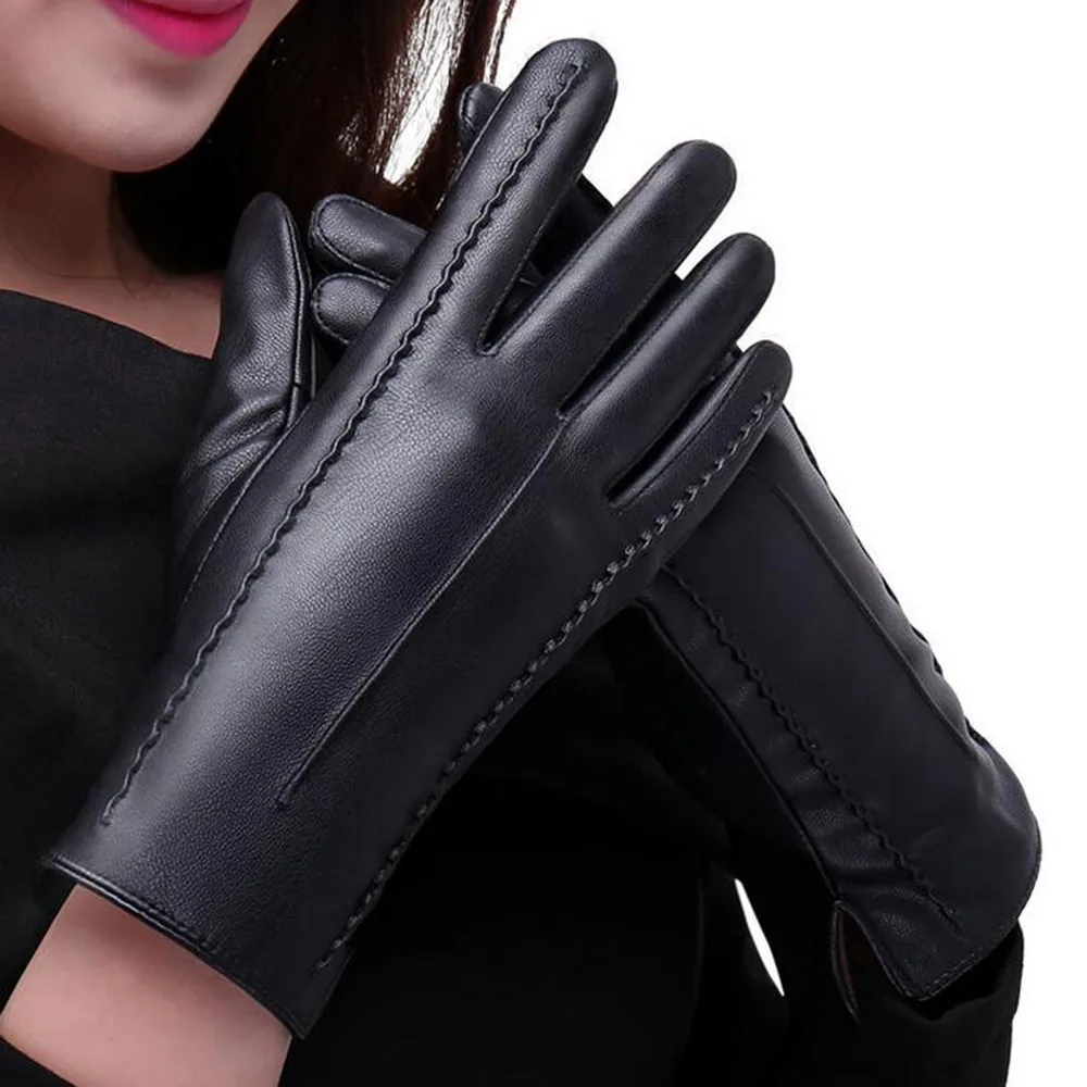 B Женские перчатки guantes, кожаные перчатки, Осень-зима, сохраняющие тепло, с бантом, теплые, для вождения, плюс бархатные рукавички, удобные, luvas, зимние перчатки - Цвет: B