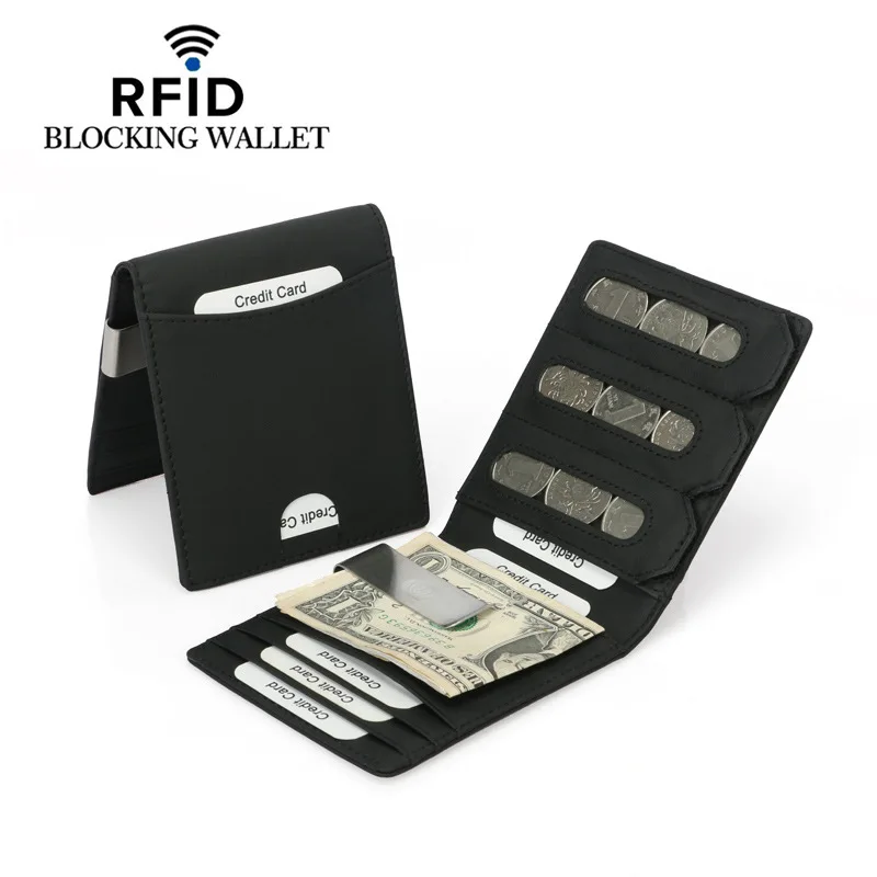 Роскошные мужские кошельки RFID с зажимом для монет и денег супертонкий держатель