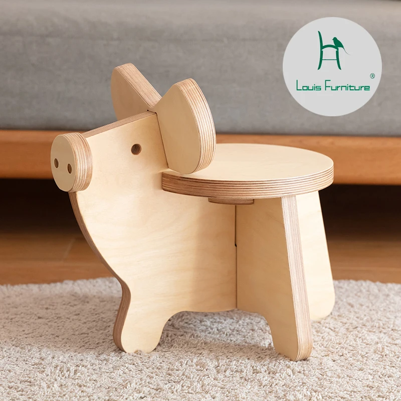 

Louis Fashion Children Chairs piglet Zodiac room Nordic backrest stool, cartoon kindergarten wooden shoes