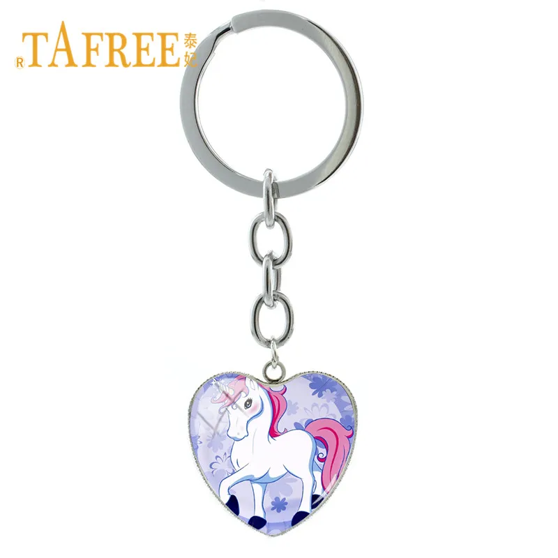 

TAFREE Cute Anime Cartoon Unicorn Keychain heart Pendant Key Chains Alloy Metal Chain Keyring Christmas Gift Jewelry UN04