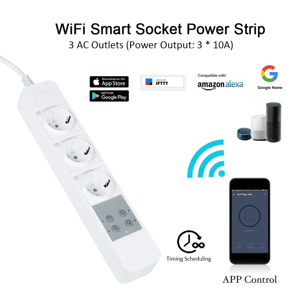 Умная розетка Wi Fi Мощность полосы w/ 3 розетки приложение Управление