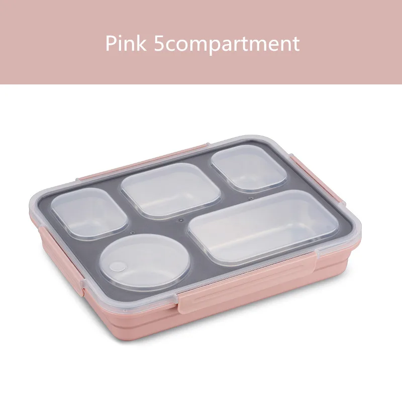 Baispo Leakproof Lunch Box Thermal Bento Box with Tableware Food Container with Compartments For Students Office Worker - Цвет: Pink 5compartment