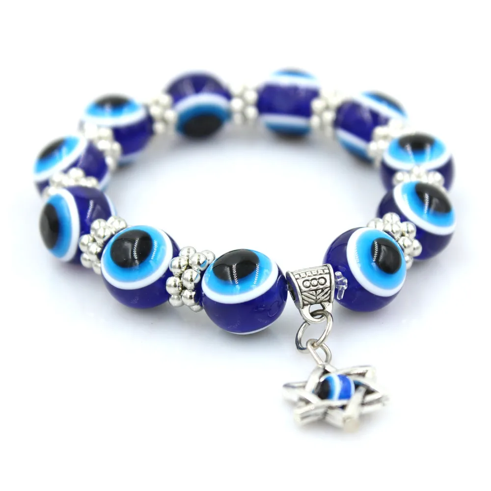 Новинка 2016 браслет с голубыми глазами из Турции бусины 12 мм стрейчевый