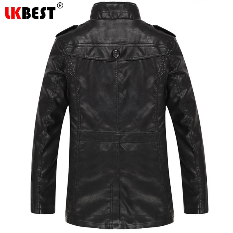 Мужская кожаная куртка бомбер LKBEST теплая байкерская из искусственной кожи