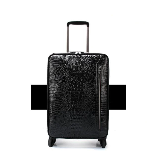 black Carrylove 1" 20" мужские настоящие крокодиловые стильные ручные багажные кожаные чемоданы на колесиках для бизнеса - Цвет: black