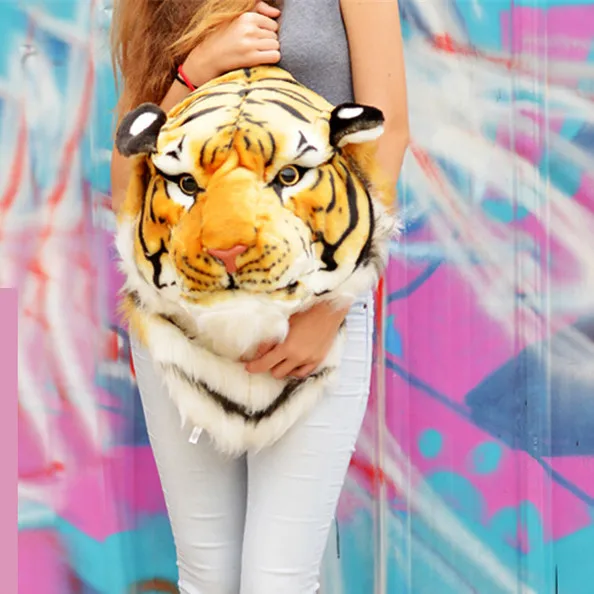 2017 3D голова тигра Рюкзак мультфильм животных сумки в виде льва белый женский
