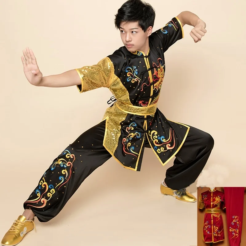 Костюм для китайского мальчика 2019 летняя одежда кунг-фу детский блестящий костюм