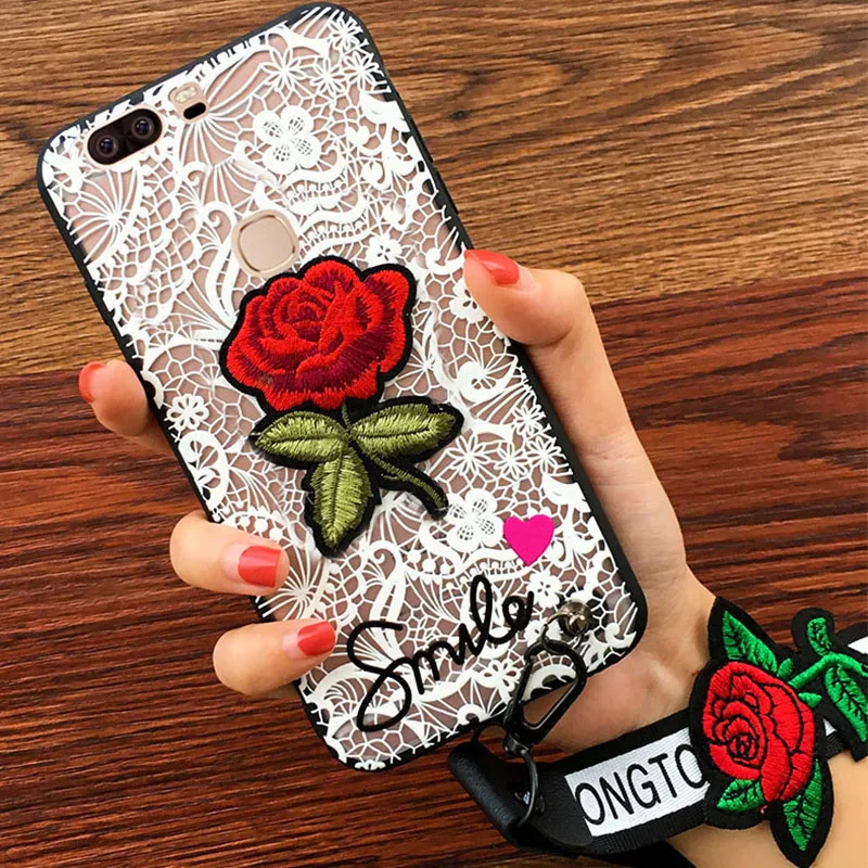 Rheinruby Fashion Sexy Lace Embroidery Rose Flower Phone Case For Huawei Honor 7 8 9 10 V8 V9 Lite 6X Play |