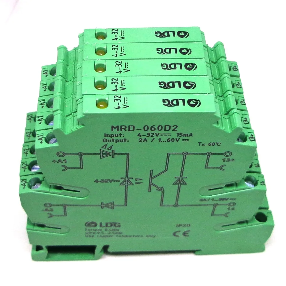 5 шт. MRD-060D2 инновационные светодиодный индикатор 2A Вход: 5V 12V 24V DC полупроводниковое реле твердотельного реле Интерфейс DIN Rail релейный модуль коммутатора