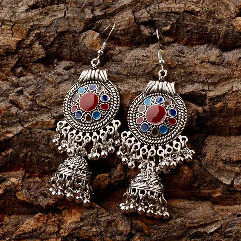 TopHanqi цыганские украшения ретро этнические серебряные индийские Jhumka маленькие колокольчики масляные висячие серьги с кисточками для женщин богемные Подвески подарок