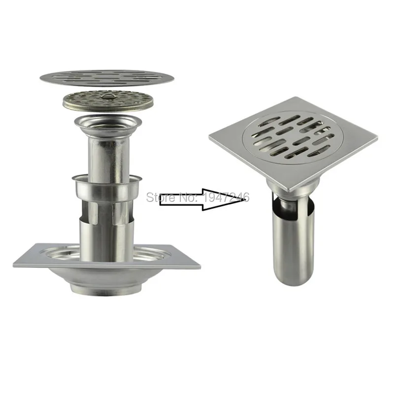 Manufacturers wholesale marketing 4'' Square Shower Floor Drain with Removable Strainer Stainless Steel Brushed finish |