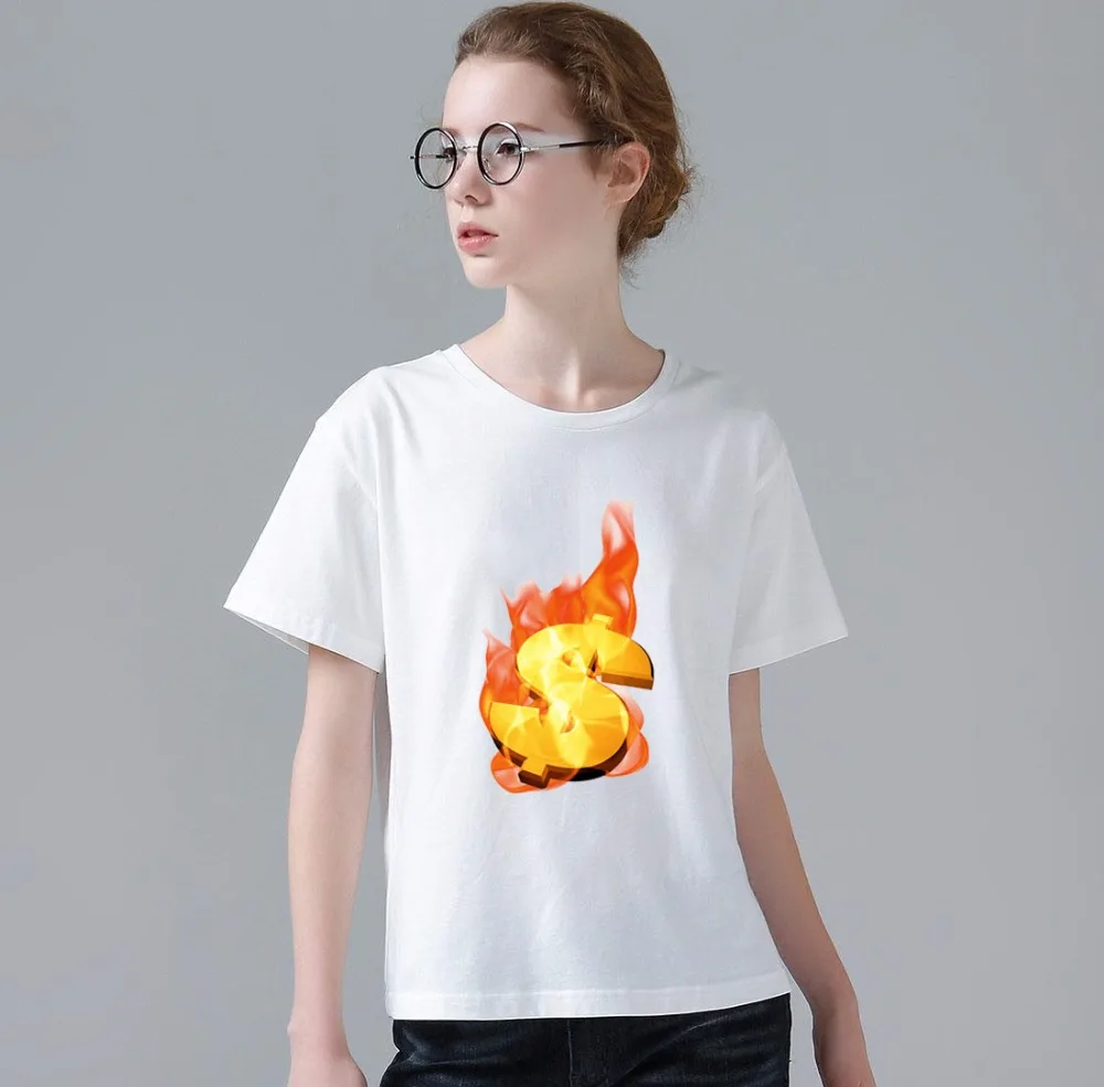 Личность Отпечатано Белый женская Футболка Печать Доллар Дизайн 3D Майка для