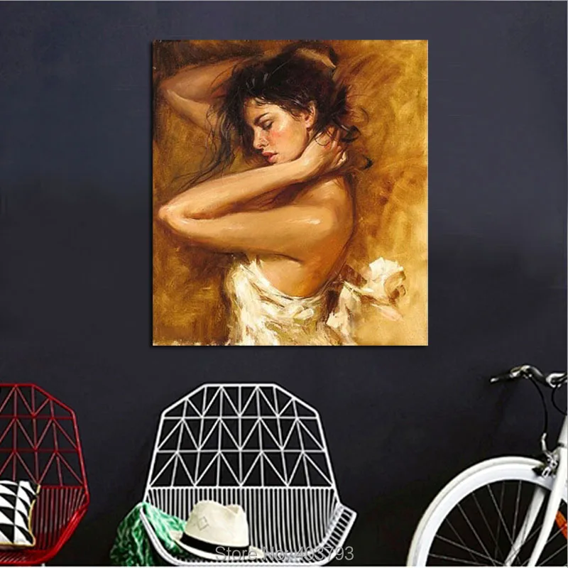 Картина маслом ручной работы на холсте: юная девушка в белом платье танцевальная