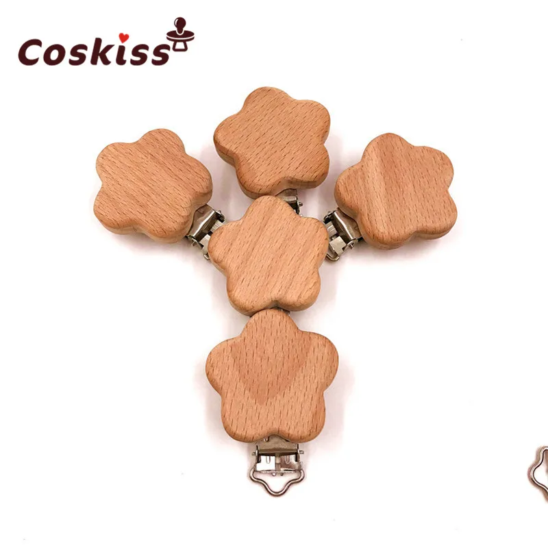 Mordedor de flores de madera para beb&eacute;, Clips para chupete, soportes de Color s&oacute;lido, mordedor para beb&eacute;, broches para chupete infantil, accesorios-0